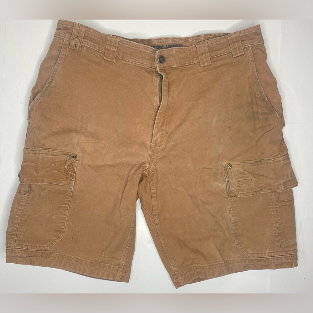 Duluth Flex Firehose Cargo Work Shorts 10” Desert Khaki Sz 40